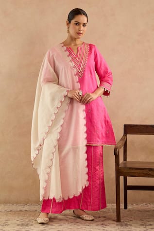Nero India Rani Pink Dori Embroidered Kurta With Palazzo 