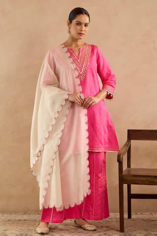 Nero India Scallop Chanderi Stripe Dupatta 