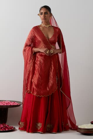 Vinusto Chanderi Lotus Motif Lehenga Blouse Set 