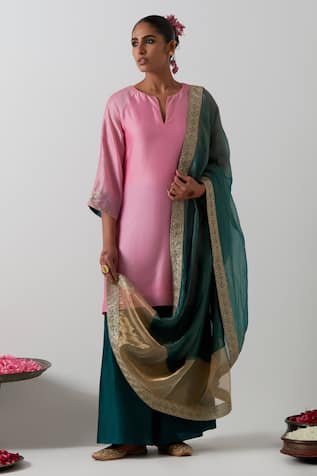Vinusto Chanderi Embroidered Kurta Palazzo Set 