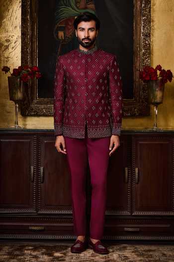 Nitika Gujral Geometric Embroidered Jodhpuri Bandhgala With Trouser 