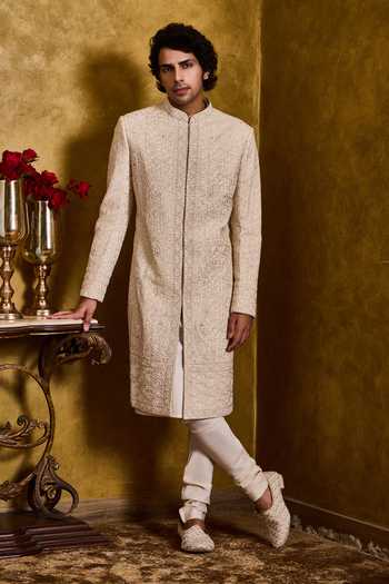 Nitika Gujral Abstract Resham & Dori Embroidered Sherwani Set 