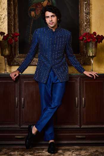 Nitika Gujral Linear Embroidered Bandhgala & Pant Set 
