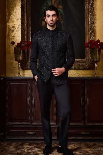 Nitika Gujral Tonal Floral Embroidered Bandhgala & Pant Set 