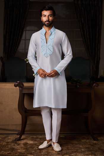 Nitika Gujral Chanderi Silk Beadwork Kurta & Trouser Set 