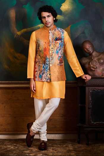 Nitika Gujral Printed Poly Dupion Bundi Kurta Set 