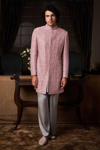 Nitika Gujral Embroidered Raw Silk Sherwani Kurta Set 