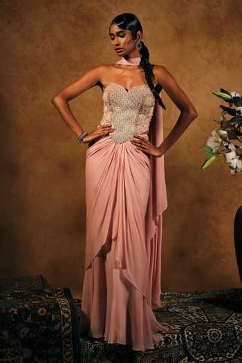 Mukta Sabharwal Leher Embroidered Pre-Draped Saree With Corset 