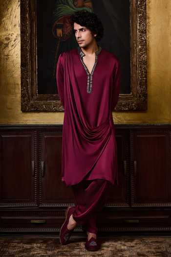 Nitika Gujral Draped Satin Kurta & Cowled Salwar Set 