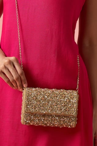 The Purple Sack Embellished Raw Silk Clutch 