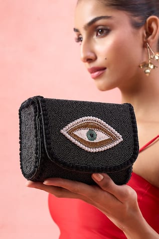 The Purple Sack Evil Eye Beaded Clutch & Sling Bag 