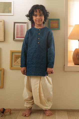 Love The World Today Aparajita Checks Weave Cotton Silk Kurta 