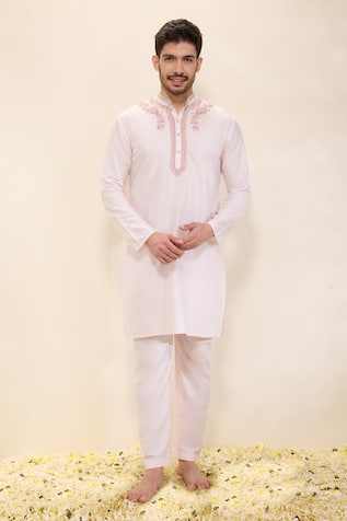 Neha Gursahani Embroidered Spun Silk Kurta & Narrow Pants 