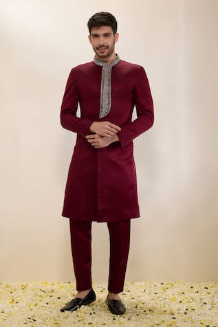 Neha Gursahani Embroidered Placket Sherwani & Narrow Pants 