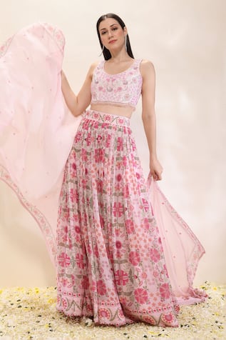 Neha Gursahani Floral Printed Lehenga Set With Embroidered Blouse 