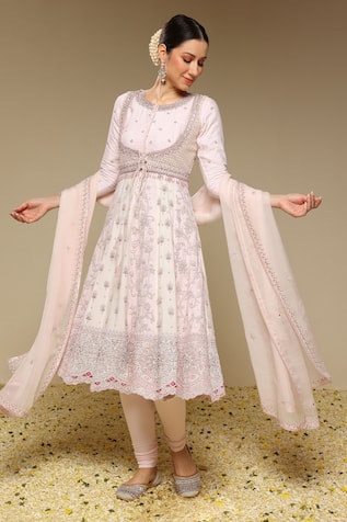 Neha Gursahani Panelled Embroidered Kalidar Kurta Set With Jaali Jacket & Dupatta 