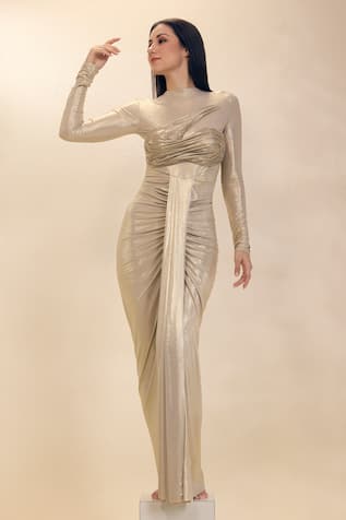 Neha Gursahani Lycra Draped Gown With Resin Bustier 