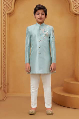 Petite Pomme Sea Green Embroidered Sherwani Set 