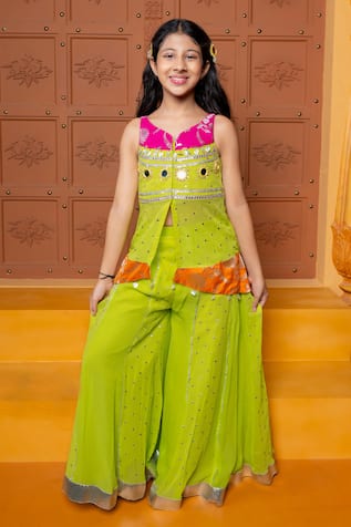 Kirti Agarwal - Pret N Couture Brocade & Georgette Mirror Work Kurta Sharara Set 