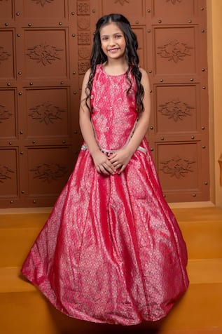 Kirti Agarwal - Pret N Couture Brocade Zari Motif Blouse & Jacquard Lehenga Set 