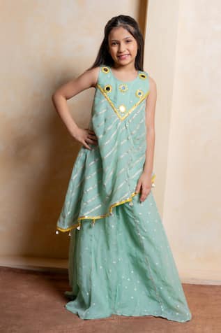 Kirti Agarwal - Pret N Couture Mirror Work Asymmetrical Kurta & Palazzo Set 