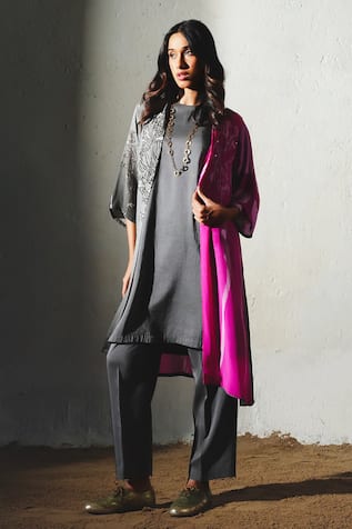 Basil Leaf Dual Tone Printed Jacket & Kurta Set 