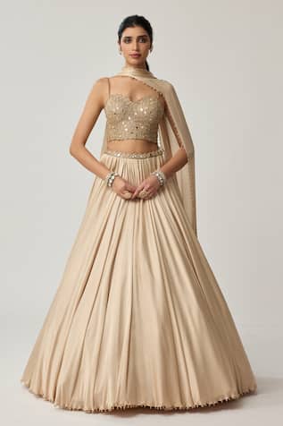 Vvani by vani vats Mirror Corset Blouse Satin Lehenga Set 