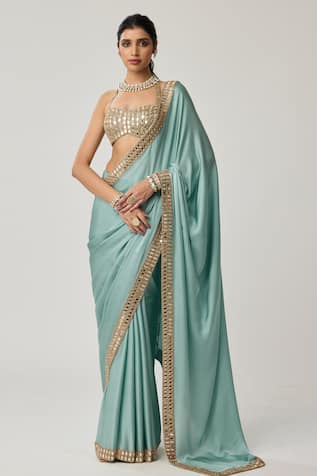 Vvani by vani vats Satin Saree With Mirror Embroidered Blouse 