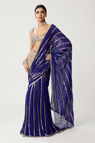 Vvani by vani vats Pre-Draped Fitted Linear Mirror Saree With Blouse 