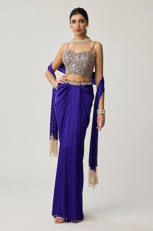 Vvani by vani vats Mirror Corset & Satin Draped Skirt Set 