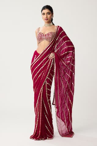 Vvani by vani vats Linear Mirror Pre-Draped Saree With Blouse 