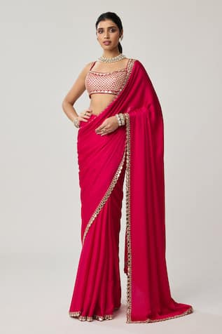 Vvani by vani vats Mirror Bordered Saree With Gota Blouse 