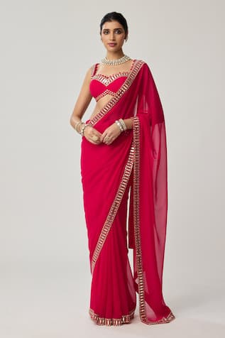 Vvani by vani vats Mirror Bordered Georgette Saree With Blouse 