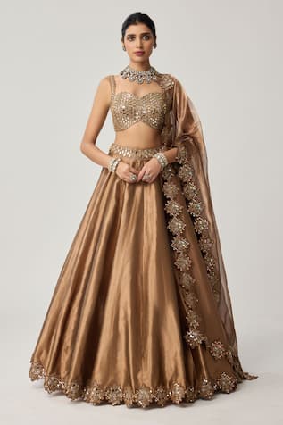 Vvani by vani vats Copper Tissue Mirror Geometry Lehenga Set 