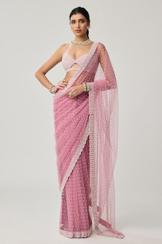 Vvani by vani vats Pearl Scattered Net Saree With Blouse 