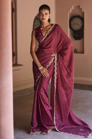 Dohr India Alisha Zari & Sequins Embroidered Saree With Blouse 