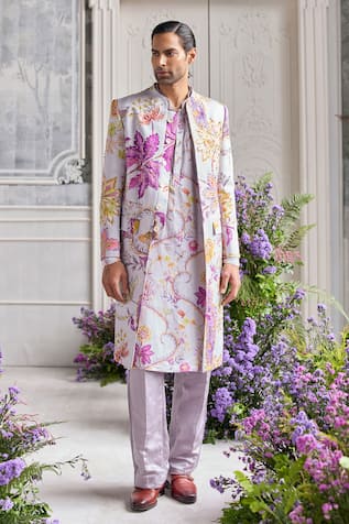 Mahima Mahajan Sami Fanah Print Hand Embroidered Sherwani Kurta Set 