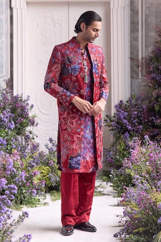 Mahima Mahajan Nawaf Panelled Fanah Print Embroidered Sherwani Set 
