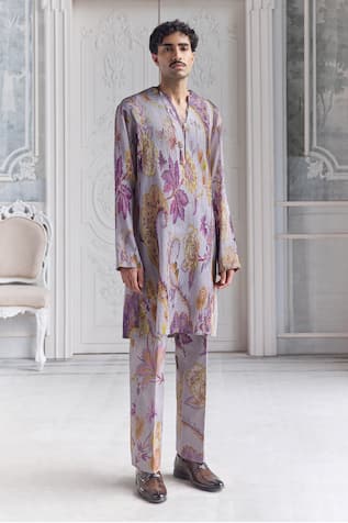Mahima Mahajan Aariz Fanah Print Pleated Kurta & Pintuck Trouser 