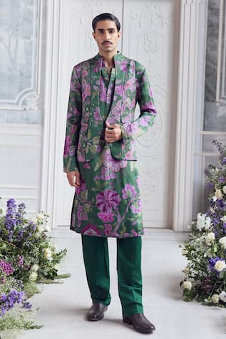 Mahima Mahajan Mehtab Fanah Print Hand Embroidered Bundi Kurta Set 
