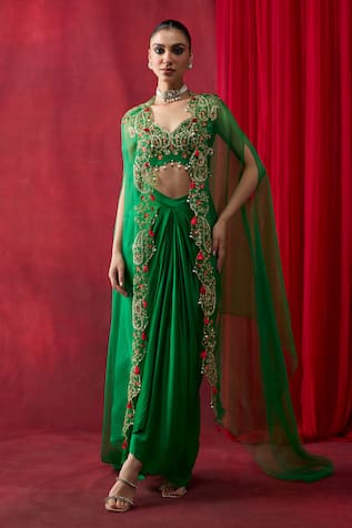 Shikha Mehta Zuma Embroidered Cape Skirt Set 