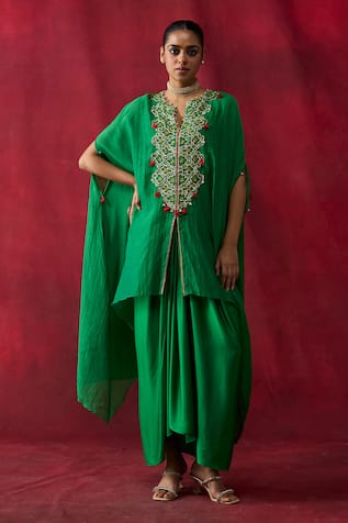 Shikha Mehta Grisha Embroidered Cape Top With Skirt 