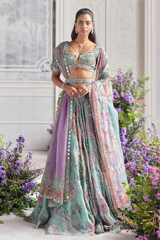 Mahima Mahajan Niara Embroidered Lehenga Set With Two Dupattas & Belt 