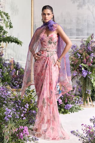 Mahima Mahajan Inara Floral Print Corset & Draped Dress Set  