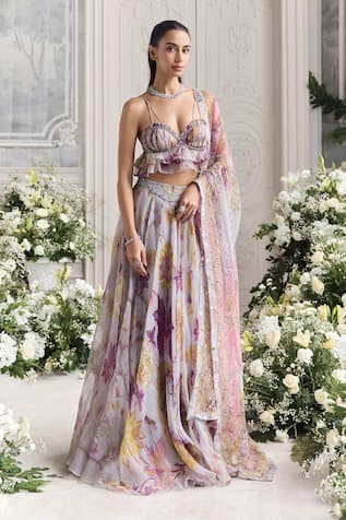 Mahima Mahajan Iman Floral Printed Ruffled Blouse & Lehenga Set 