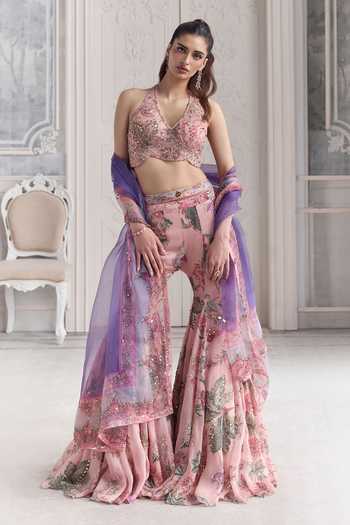 Mahima Mahajan Viara Floral Embroidered Halter Blouse & Sharara Set 