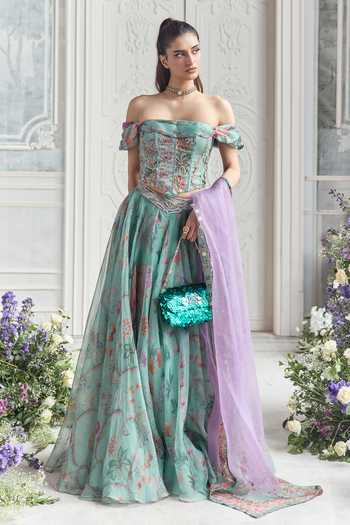 Mahima Mahajan Camila Floral Print Corset Lehenga Set  