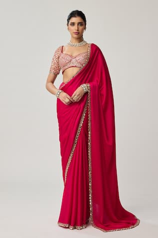 Vvani by vani vats Mirror Bordered Satin Saree With Gota Blouse 