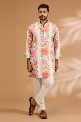 Rabani & Rakha Floral Thread & Sequin Embroidered Kurta Set 