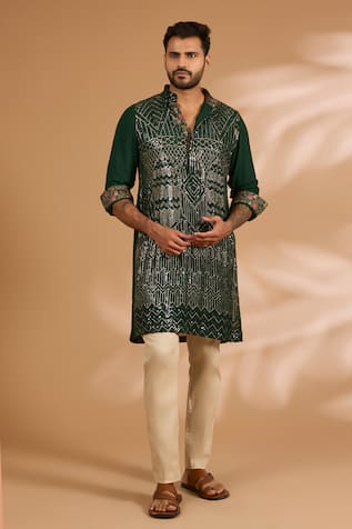 Rabani & Rakha Geometric Sequin Embroidered Kurta & Pant Set 